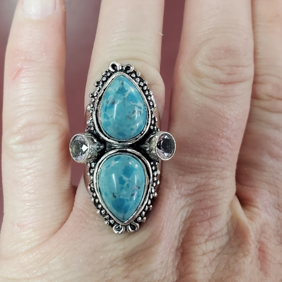 New Huge Mosaic Jasper & Iolite 925 Silver Statement Ring. - Picture 4 of 12